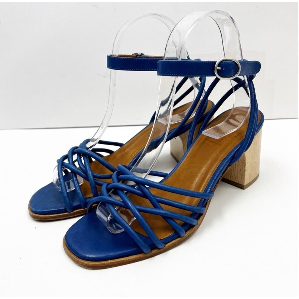 COCLICO Babs HEEL - BLU ESTATE Leather Summer Resortwear Heels Sz 36 US Sz 6